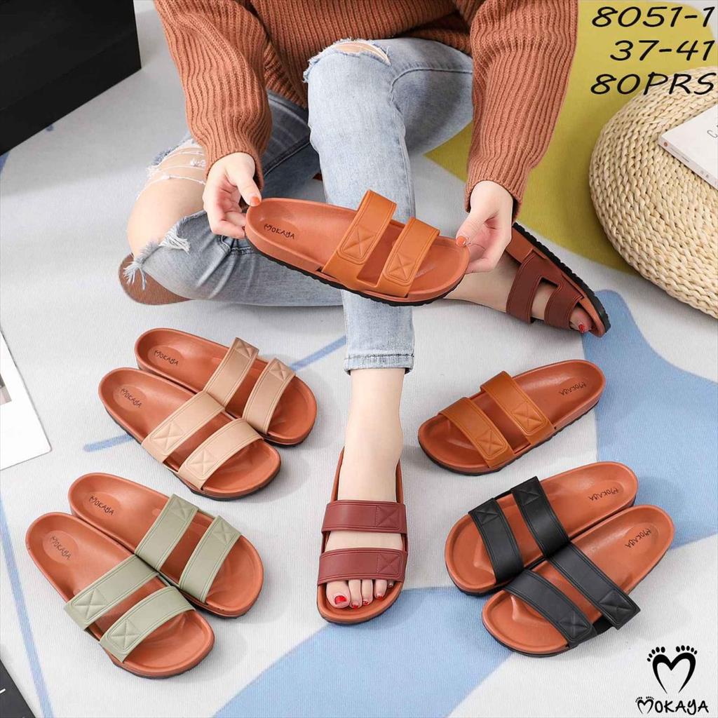 Sandal Slop Jelly Wanita Ban 2 Polos Emboss X Cantik Simple Elegant Import Mokaya / Size 37-41 (8051-1)