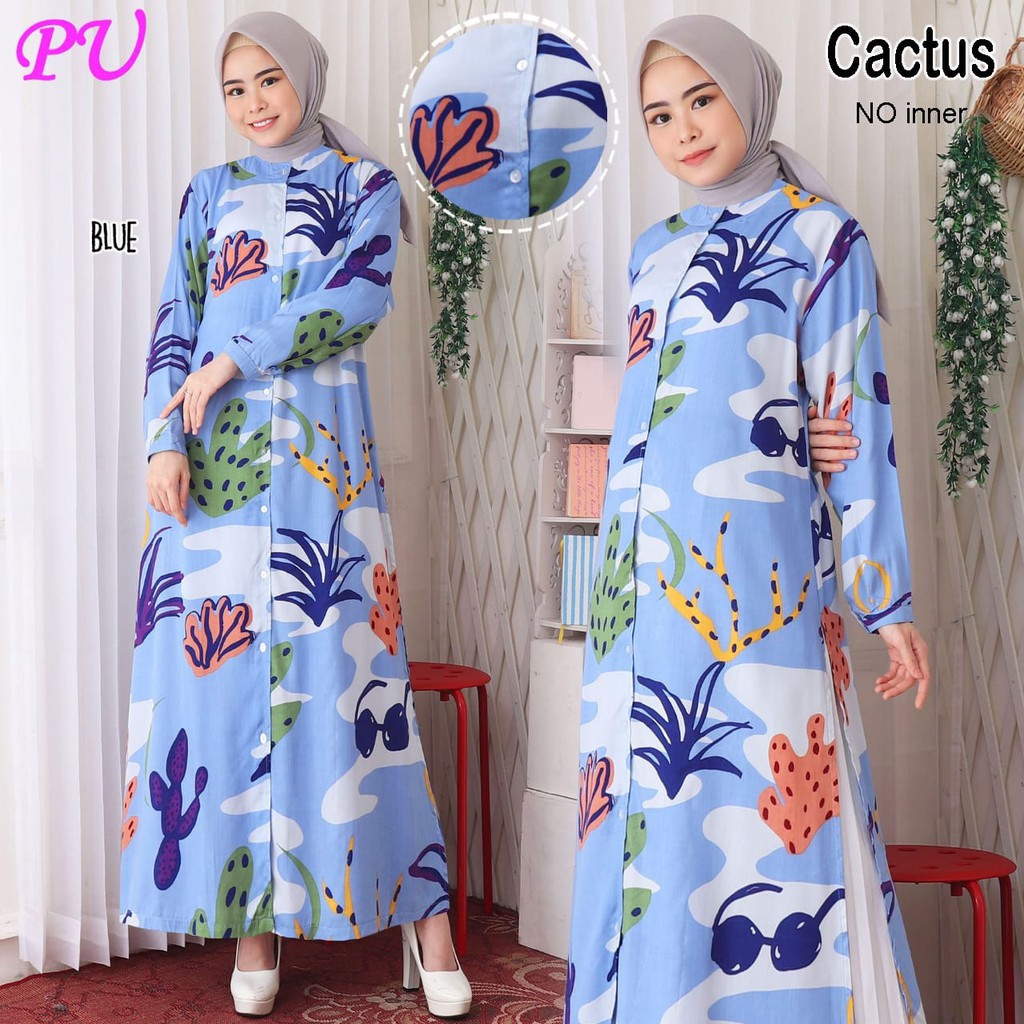 HOPYLOVY Cactus Tunik Motif Kaktus Abstrak Busui Bumil Dress Rayon Viscose Premium Sherin