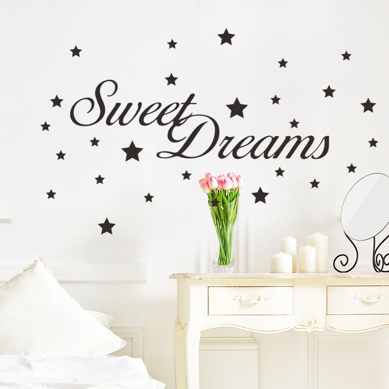 Stiker Dinding Desain Sweet Dreams Star on the Wall Untuk Dekorasi Kamar Tidur