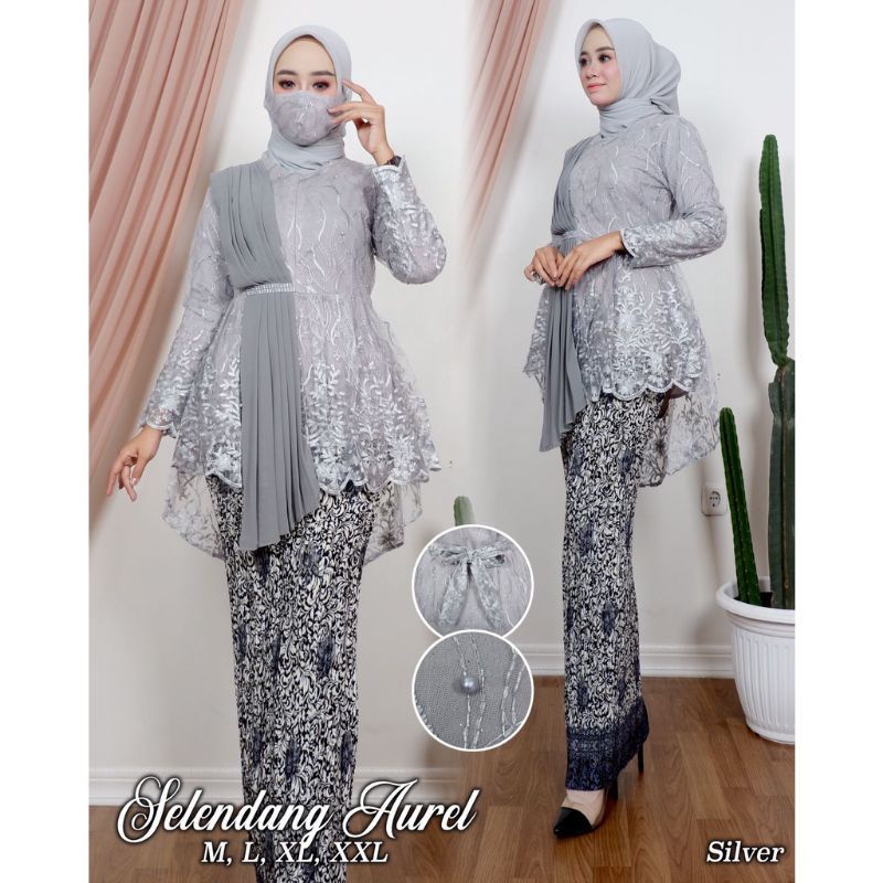 KEBAYA SELENDANG AUREL - KEBAYA MODERN - KEBAYA WISUDA - KEBAYA PESTA - ATASAN KEBAYA MODERN - KEBAYA KEKINIAN - KEBAYA BRUKAT - ATASAN KEBAYA BROKAT - SET KEBAYA MODERN - SET KEBAYA-Silver