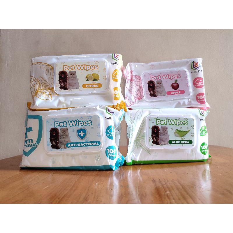 Pet wipe tissue basah alcohol free anjing kucing isi 100 aneka aroma volk pets