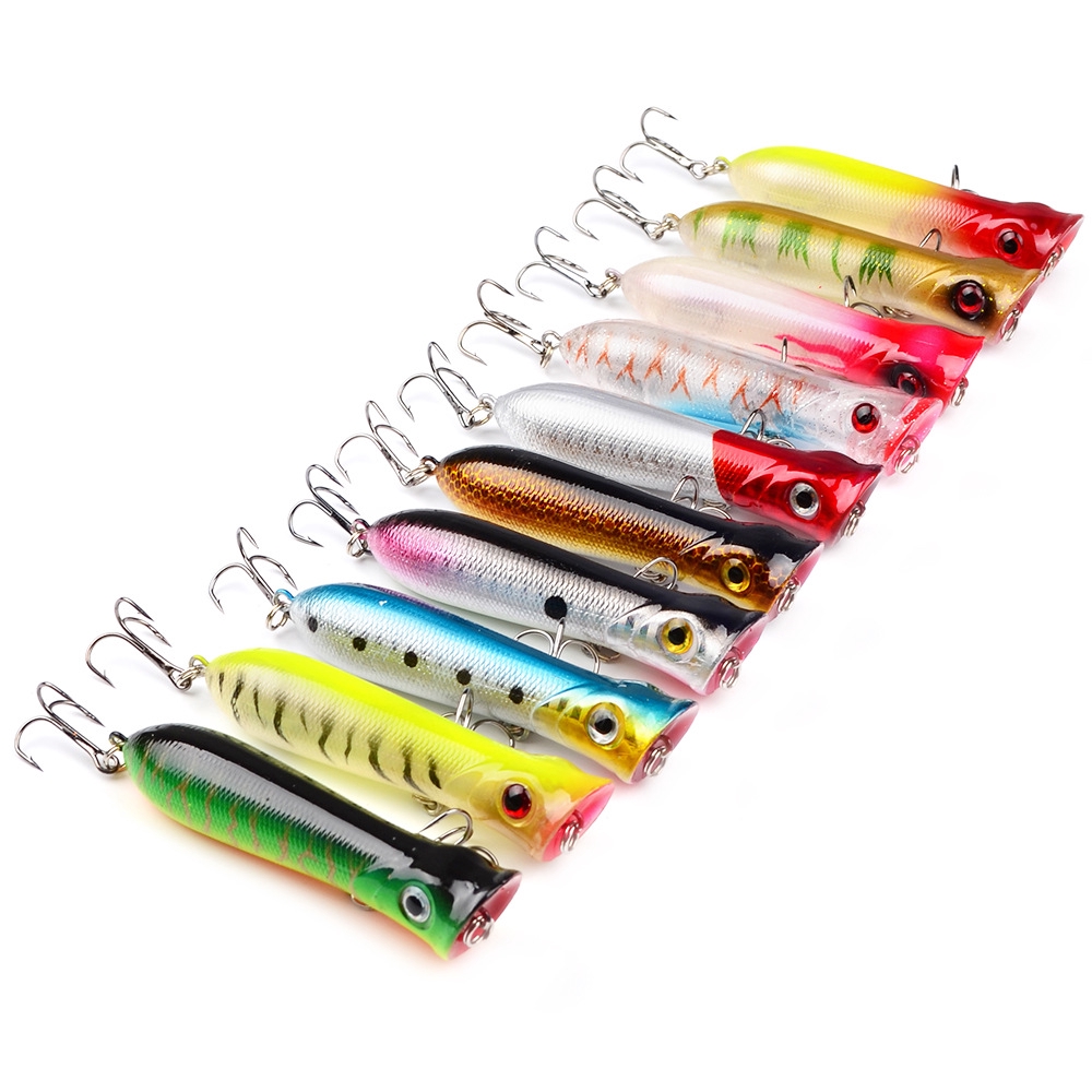 10Pcs Popper Fishing Lure 8cm/11.7g Swimbait Umpan Pancing Swimbait Ikan Bass Bait Minnow Floating