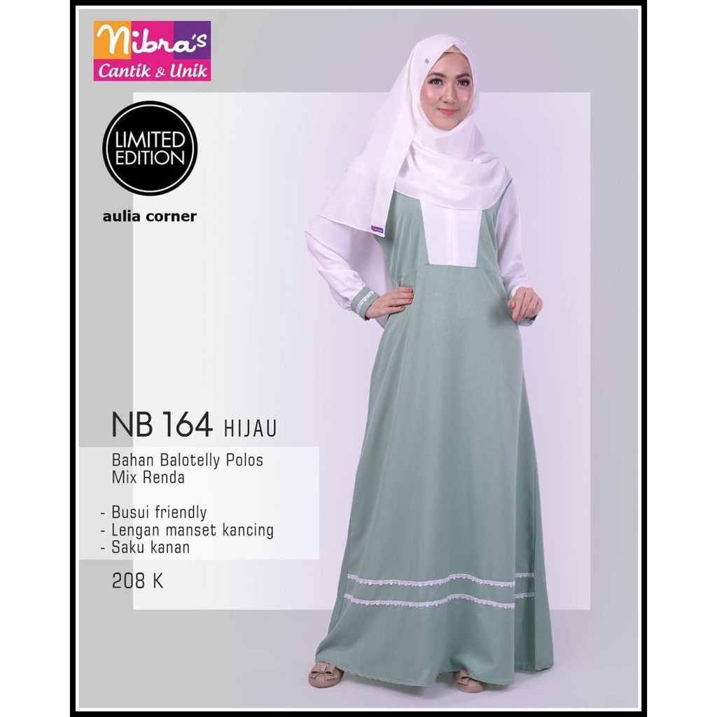 Gamis Cantik Nibras NB 164 Hijau Baju Wanita Terbaru Model Baju Gamis