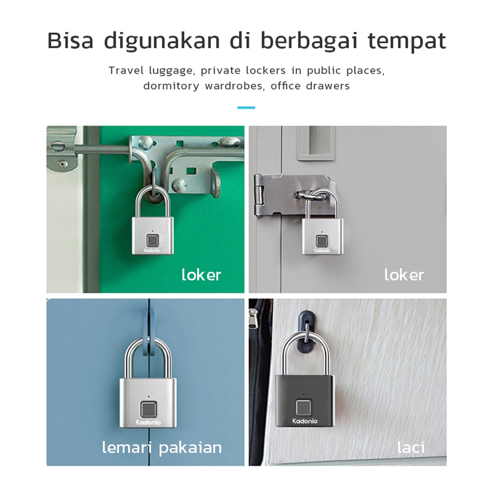 Kadonio kunci gembok sidik jari Smart Fingerprint Padlock Security gembok pagar pintu anti maling kunci gembok pintu