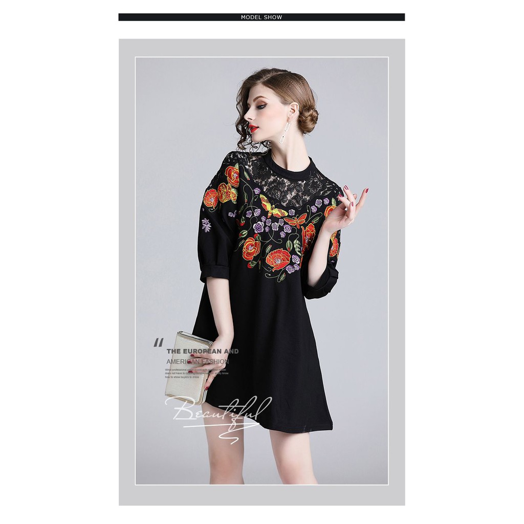 Party Dress Brukat Hitam Import Korean Lace Brokat Lengan Panjang 36793