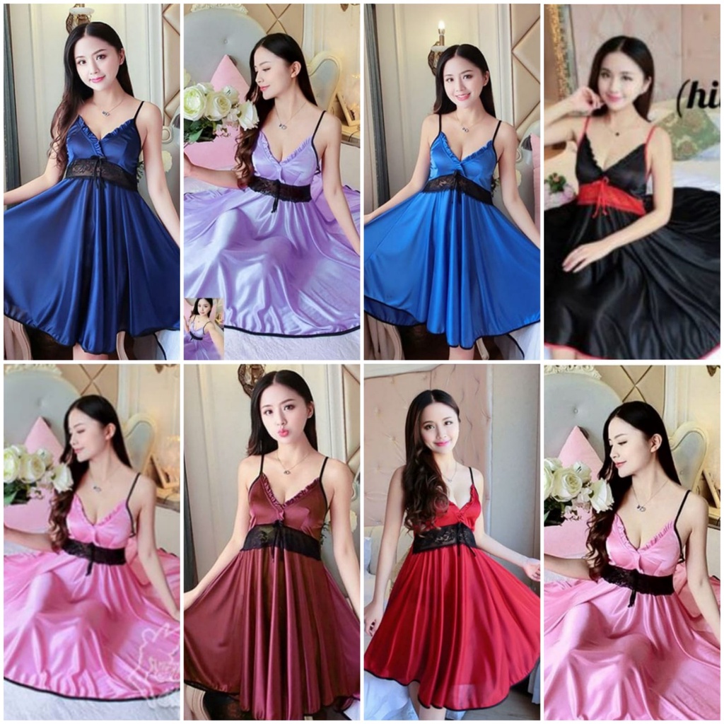 Dtree .  Dress lingerie sexy brukat hitam besar satin import / daster sexy renda hitam ( 342 )