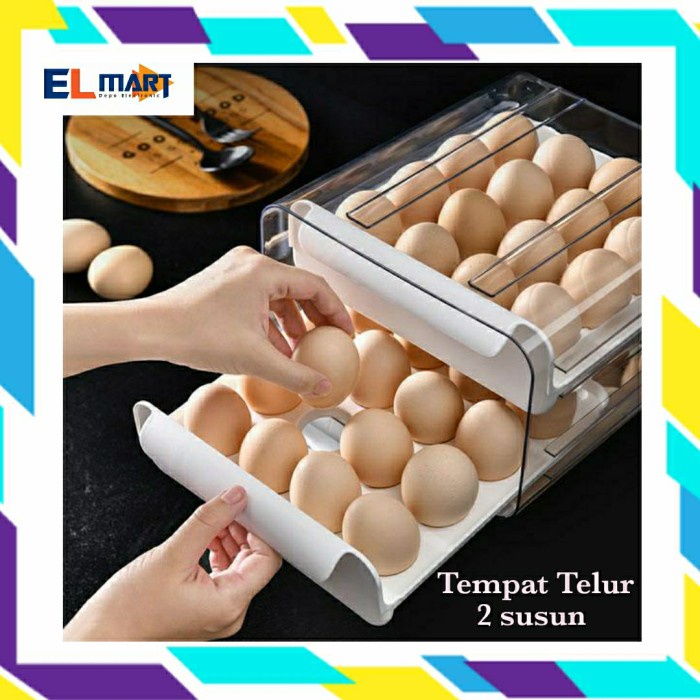 Kotak Penyimpanan Telur 2 Susun Mika Transparan Egg Box 32 Butir EB01