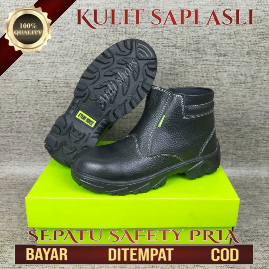 Sepatu Safety Pria Boot Sepatu Septi Kulit Asli Sepatu Cowok Sepatu proyek dan Lapangan stand horse