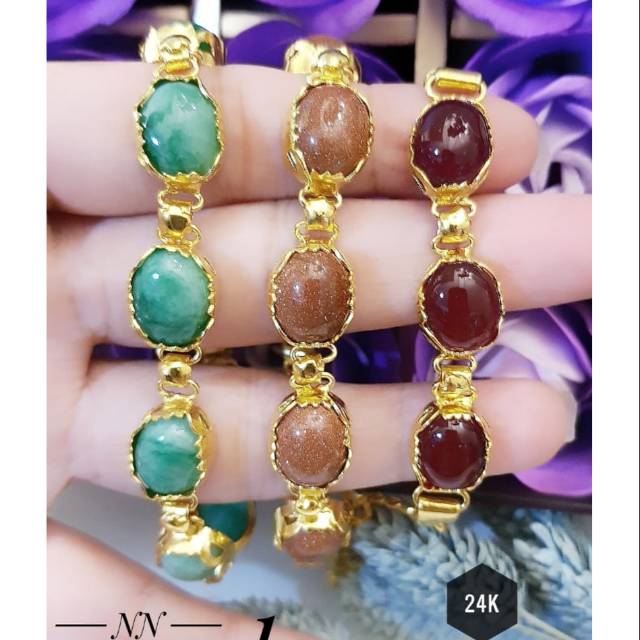 TERMURAH Set Perhiasan Lapis Emas 24 Karat Xuping Gelang Batu Giok Rubi Permata Gold Mewah Titanium