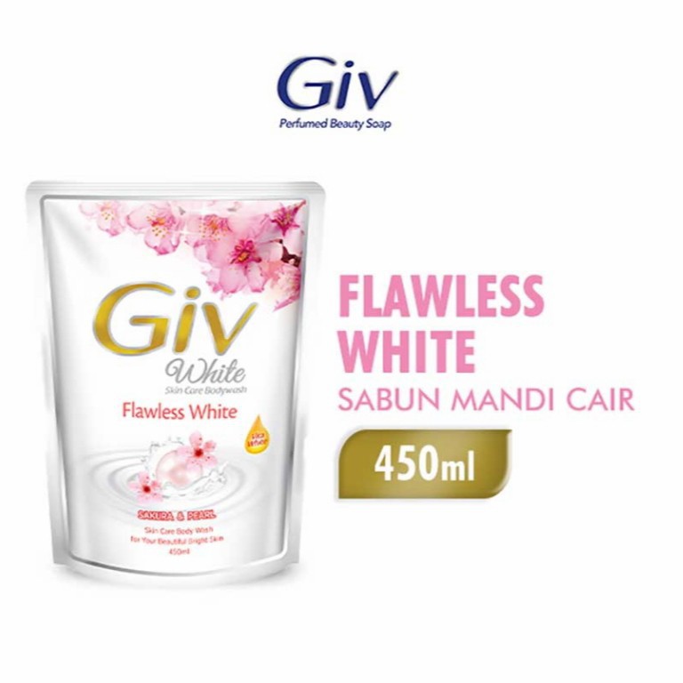 GIV BODY WASH FLAWLESS WHITE SAKURA &amp; PEARL REFILL 450ML SABUN MANDI CAIR