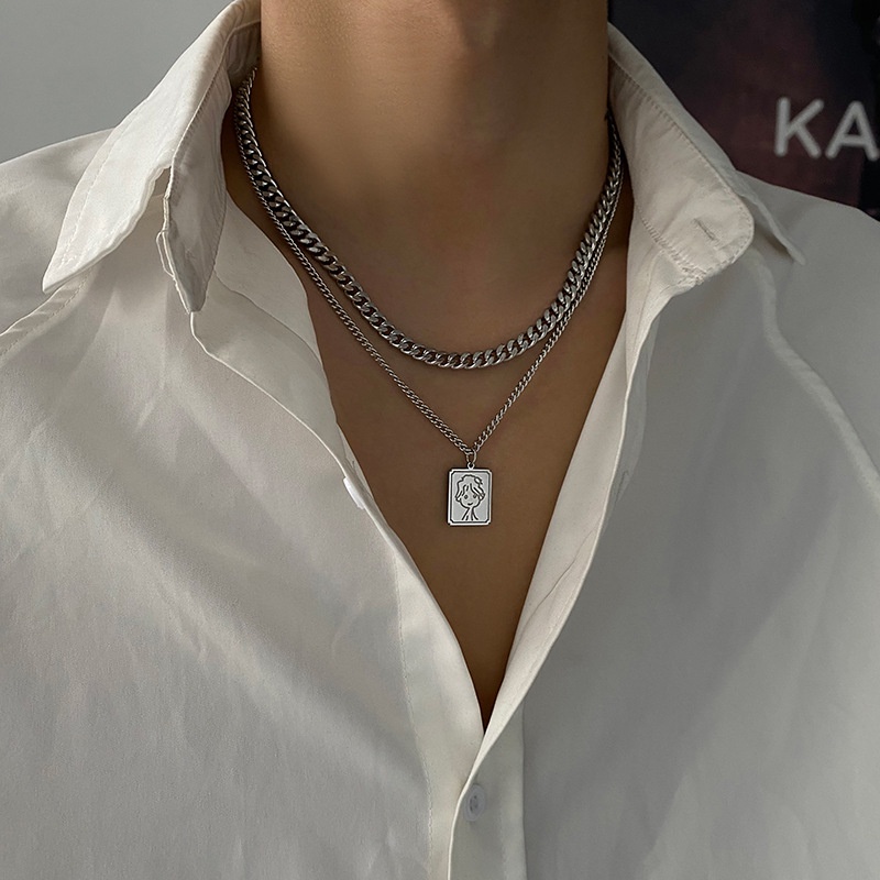 Kalung Pria Pangeran Kecil liontin titanium steel double layer in Trendi niche desain gaya dingin Ku