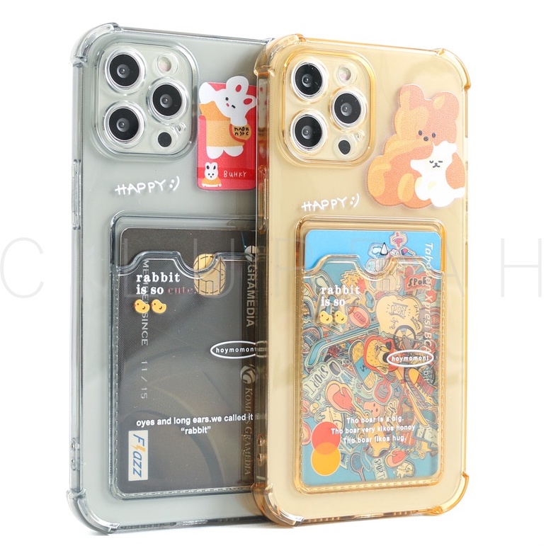 storecase   bear card holder soft case transparant full lens iphone 7 8 se 7  8  x xr xs 11 12 13 mi