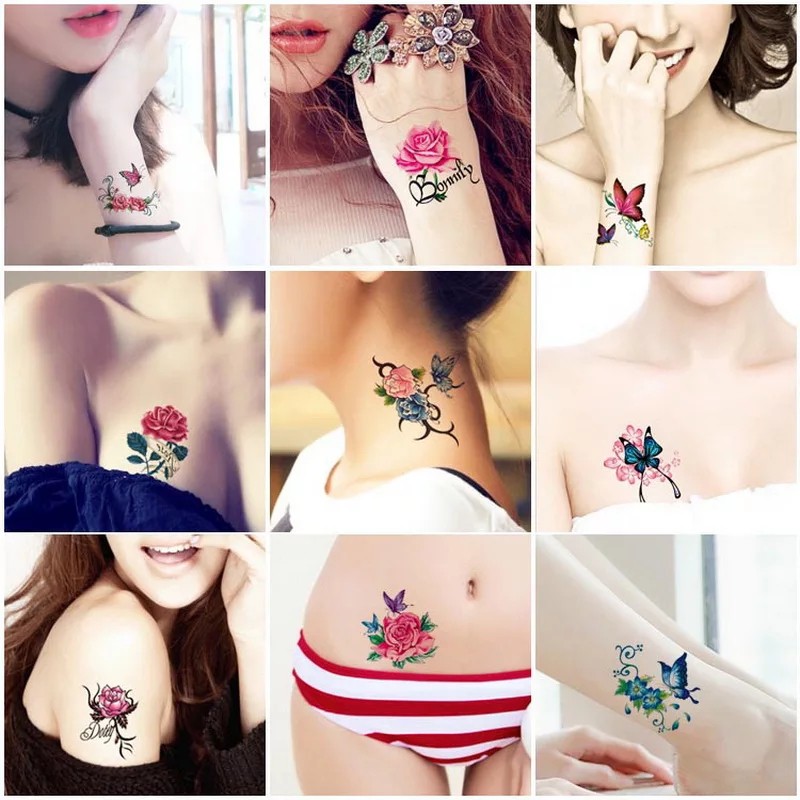 66 pcs tatto temporer warna-warni kupu-kupu bunga