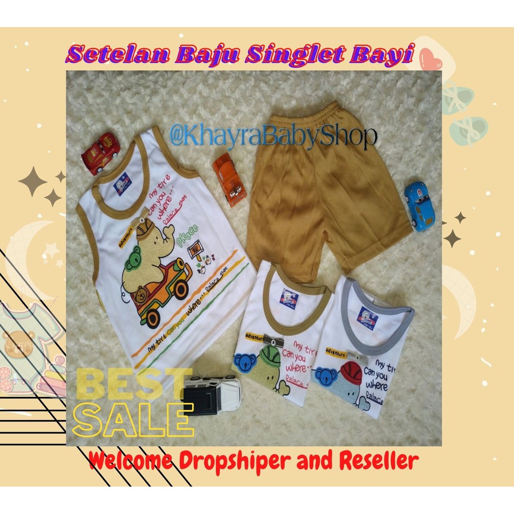 STKT13 Setelan Baju Bayi Sablon Umur 4 sampai 15 Bulan / Setelan Singlet Bayi / Baju Bayi / Setelan 