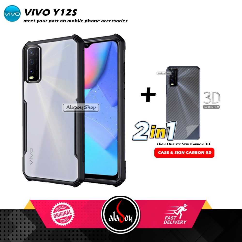 Case Vivo Y12S Armor Fusion Transparent Casing Free Skin Carbon 3D