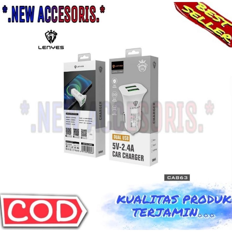 Charger Mobil Lenyes 2.4 A CA-863 Fast Charging Car Saver 2 USB