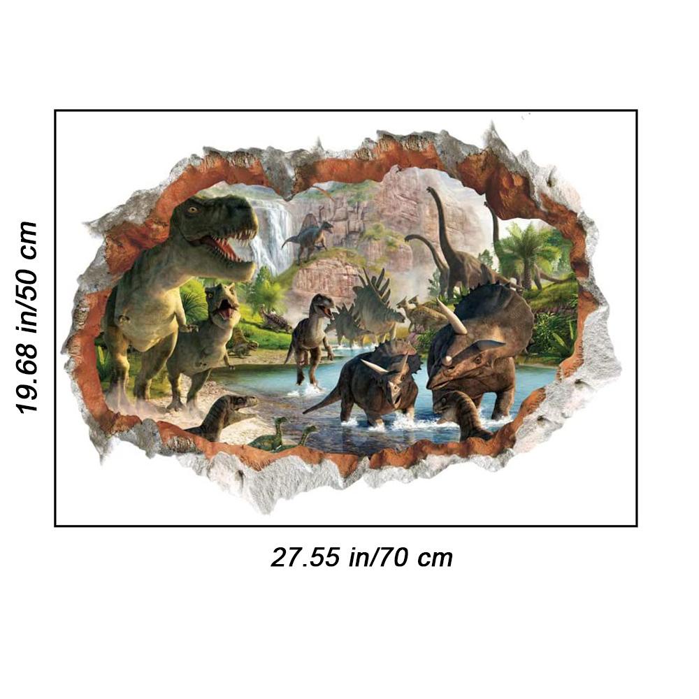 R-bunga Dinding Decals Dinosaurus Hutan 3D Smashed Wall Arts Dinosaurus Dinding Mural