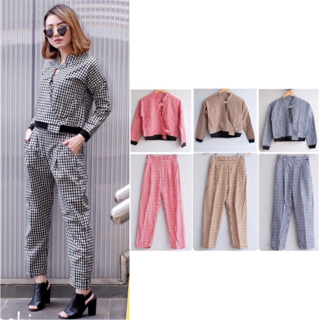SETELAN CELANA TARTAN WANITA