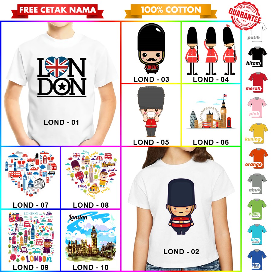 [FREE NAMA!!] Baju Kaos COUPLE  ANAK DAN DEWASA LONDON ENGLAND INGGRIS BANYAK MOTIF