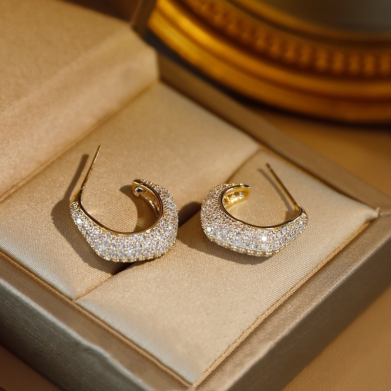 Anting Silver Needle Bentuk Bulan Bay Zircon Untuk Wanita