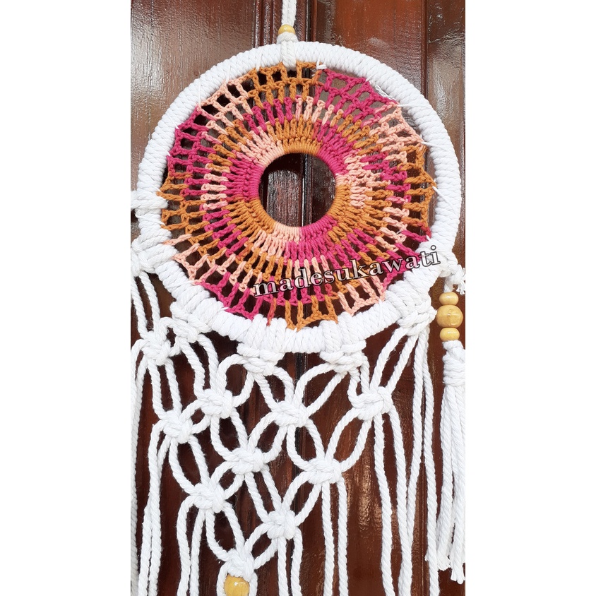 Dream catcher sulam jaring benang diameter 17cm panjang 67cm dekorasi hiasan rumah