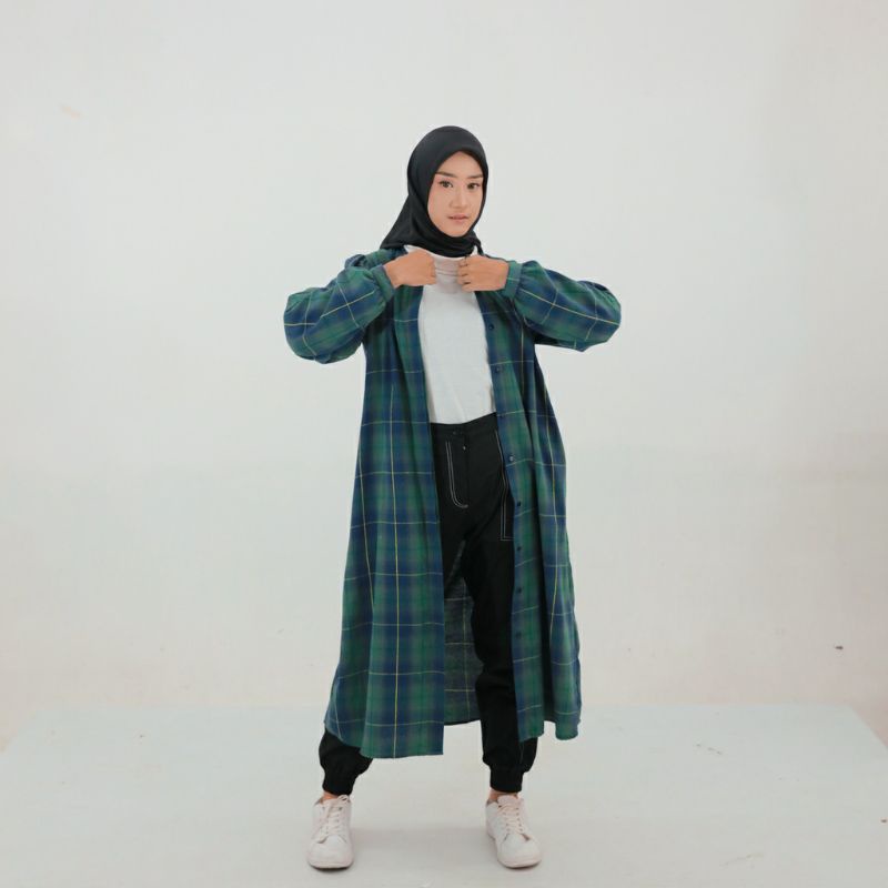 DAUKY HIJAB TUNIK ATASAN FLANEL KOLEKSI TERBARU M DRESS TARTAN