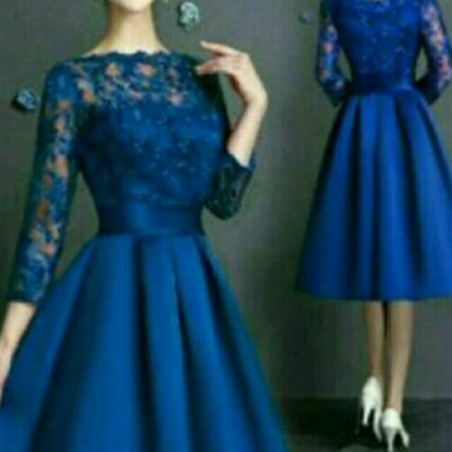 Fashion Wanita dress Pesta, kombi brokat scuba