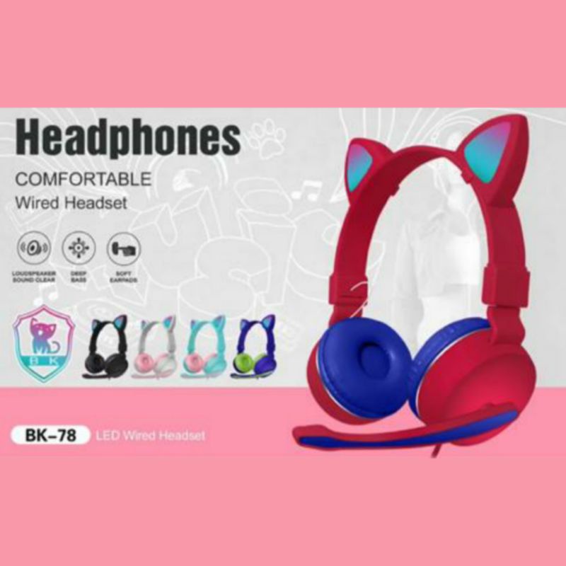 Headphone Bando Cat BK-78 / Headset Bando Ear Cat LED BK-78