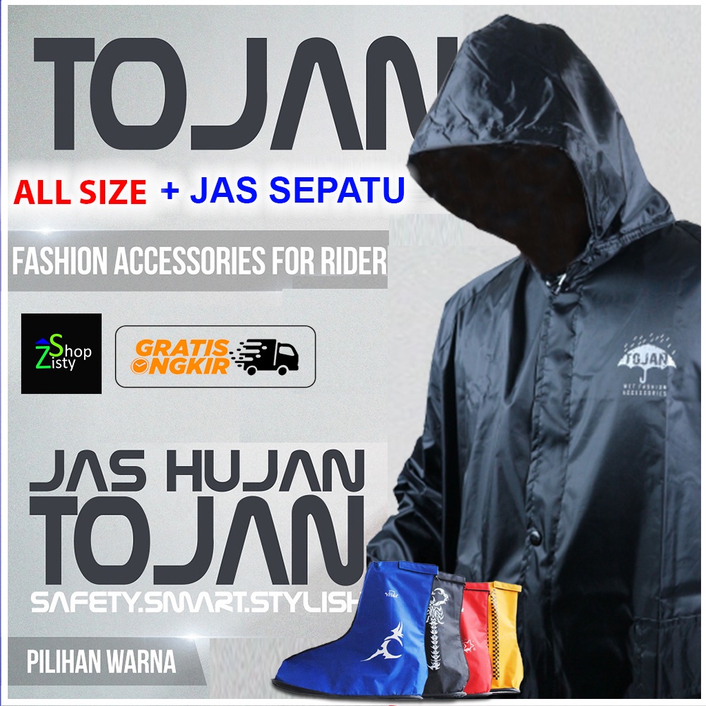 Jas Hujan Motor Tojan pria dan Wanita Setelan Original Bahan Tebal Berkualitas Lengkap Dengan Cover 