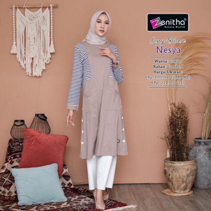 Zenitha Nesya Long Blouse muslim nesya branded zenitha katun kombed realpict