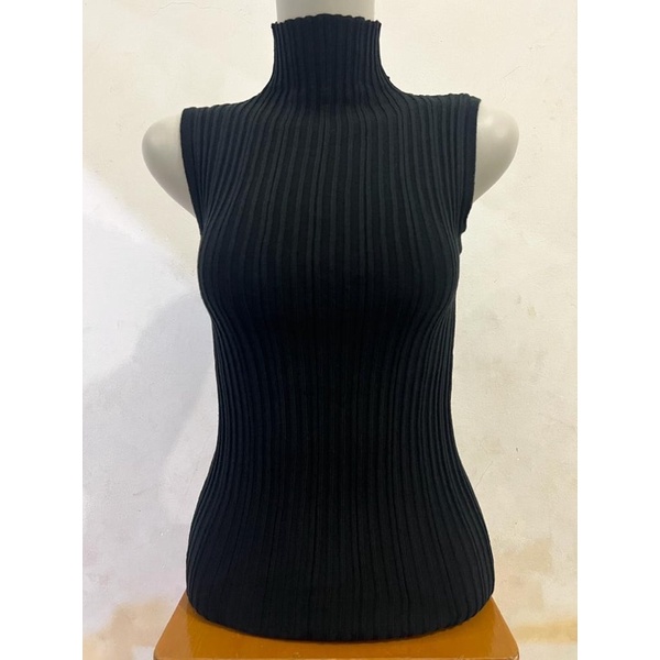 LIDYA TURTLENECK KNIT TANKTOP WANITA TERBARU-HITAM