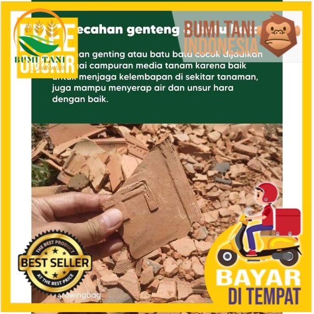 Pecahan Genting Genteng dan Batu Bata Untuk Media Tanam Dan Aquascape 500 gram