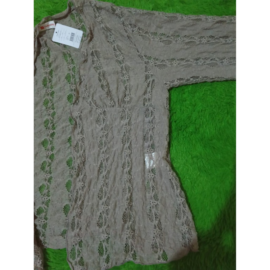 baju pakaian atasan wanita outer brokat warna abu- lengan pendek