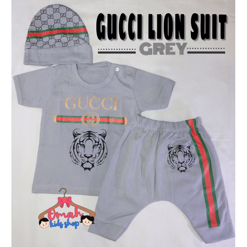 Setelan Anak / Baju Baby / Baju Bayi - Gucci Lion Suit Grey
