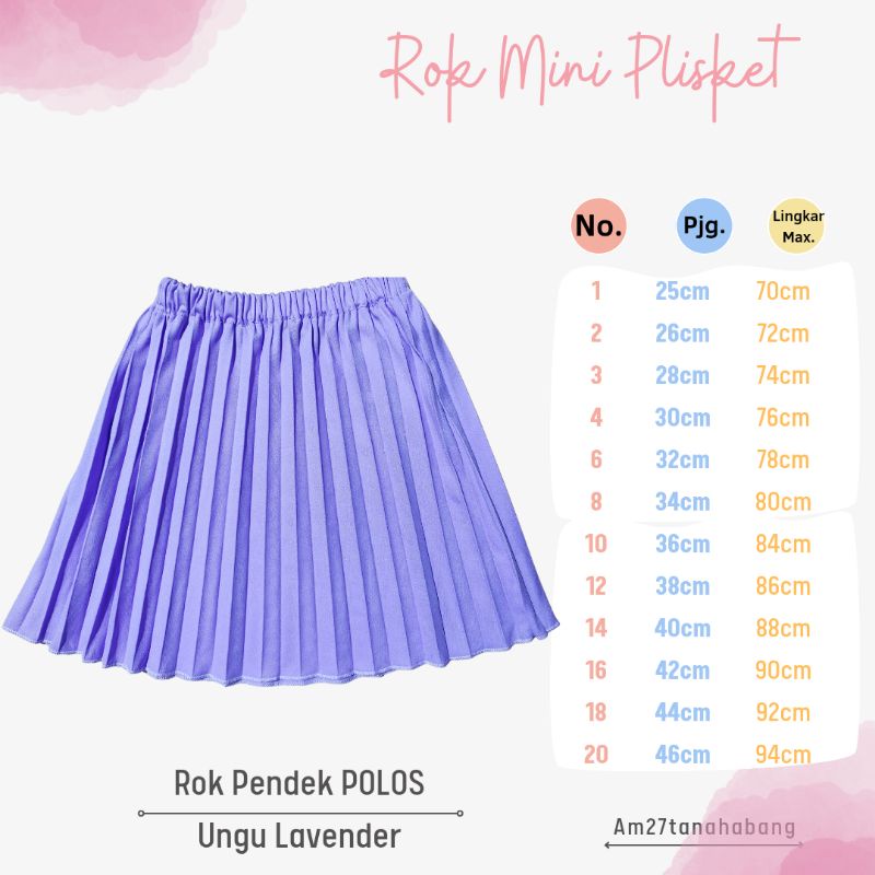 Rok Plisket Pendek POLOS Anak 1-12 tahun RMP-010 Lengkap Warna RMP-010 HPPW