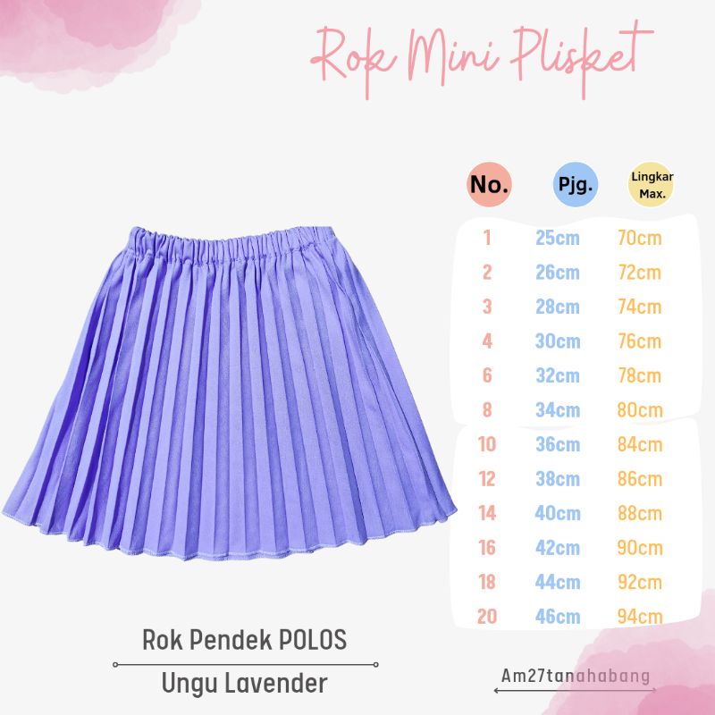 Rok Plisket Pendek POLOS Anak 1-12 tahun RMP-010 Lengkap Warna RMP-010 HPPW