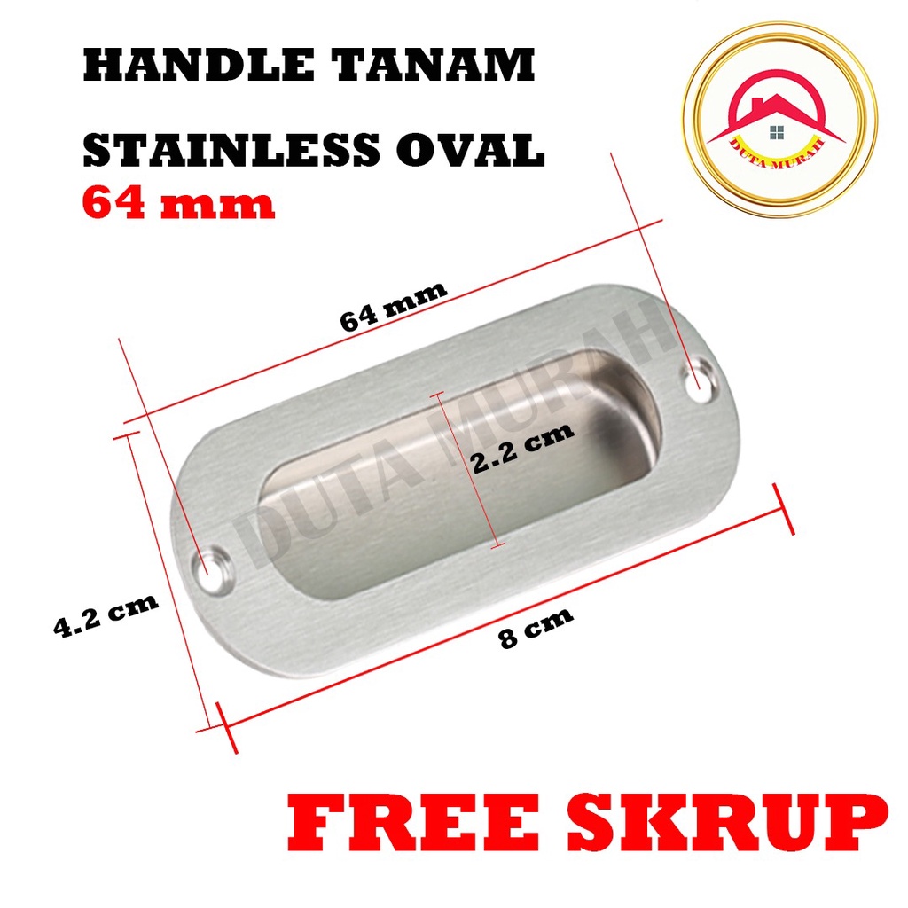 Handel Tarikan Laci Lemari Stainless Steel Tanam Oval 96mm &amp; 64mm