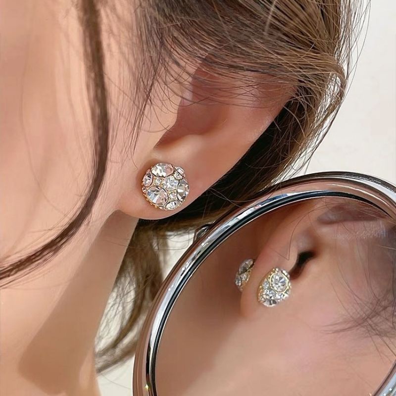 Anting magnetik tanpa tindik bentuk bulat kristal berlian imitasi