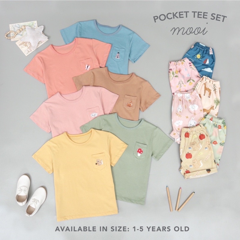 MOOI POCKET TEE SET - Mooi Setelan anak/Setelan anak murah/baju anak Murah