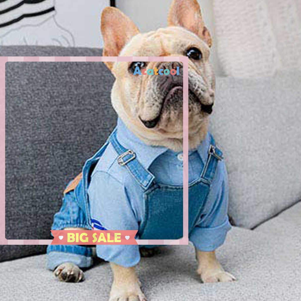 Pet Denim Jumpsuit Comfortable Full Cotton Jean Warm Rompers for Dog Cat