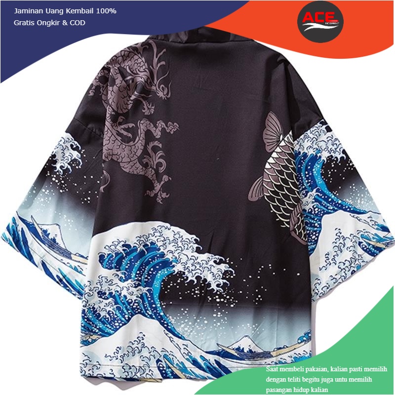 baju Fashion Cardigan Kimono Jepang Longgar Gaya Harajuku Jepang Warna Hitam / Putih, Ada Ukuran Bes