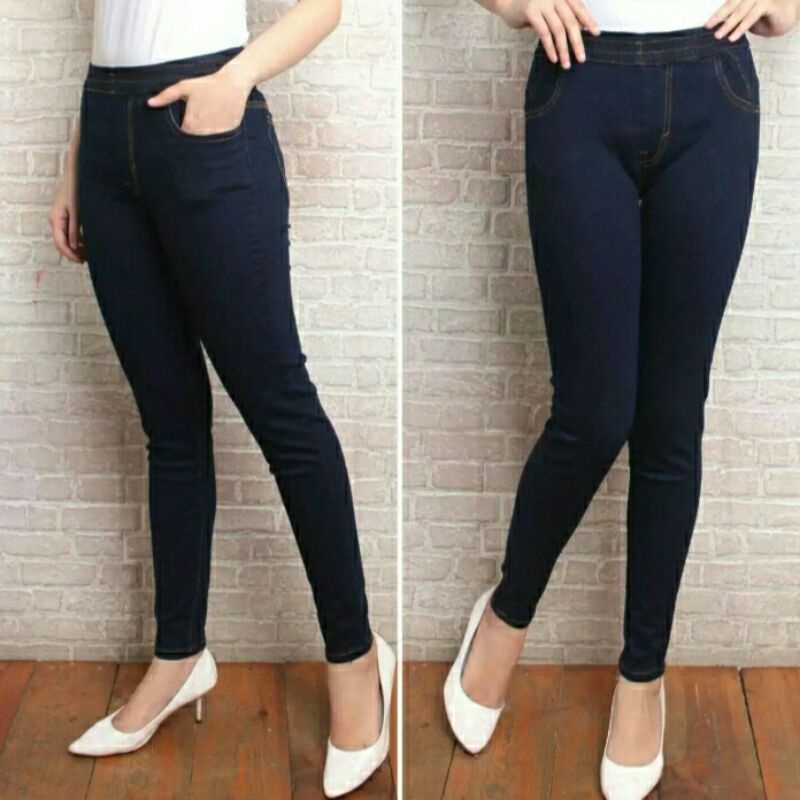 CELANA LEGGING JEANS WANITA PINGGANG KARET UK 27-34 SOFTJEANS