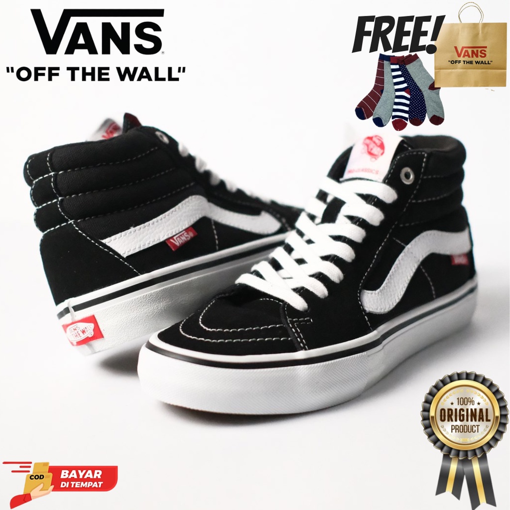 SALE DISKON! V4NS PRO SK8-HIGH BLACK/WHITE 100% ORIGINAL BNIB