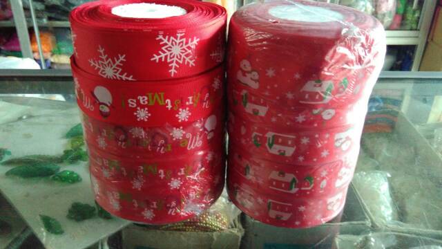 Pita natal grossgrain motif  2.5 cm rol 20 yard hiasan dekorasi hampers parcel christmas ribbon