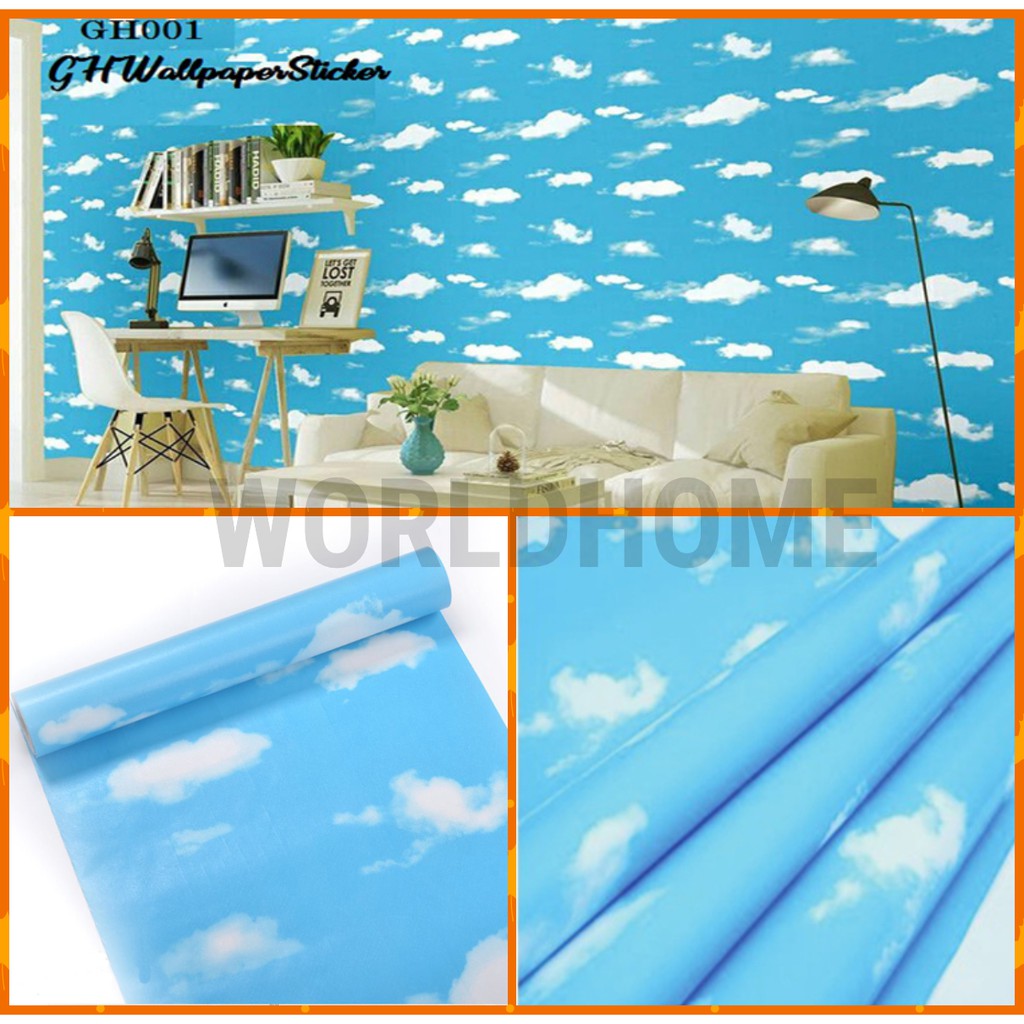 Wallpaper Dinding Wallpaper Stiker Wallpaper dinding Anak Walpaper Motif Awan Gh001 Langit Plafon Biru Sky Ukuran45CM x 8M