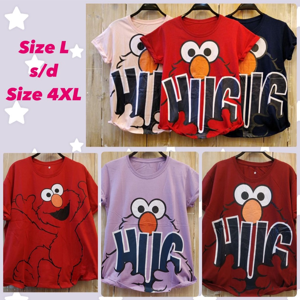Kaos Elmo kartun karakter lucu tshirt casual cewek pink merah red navy dongker baju remaja dewasa mu