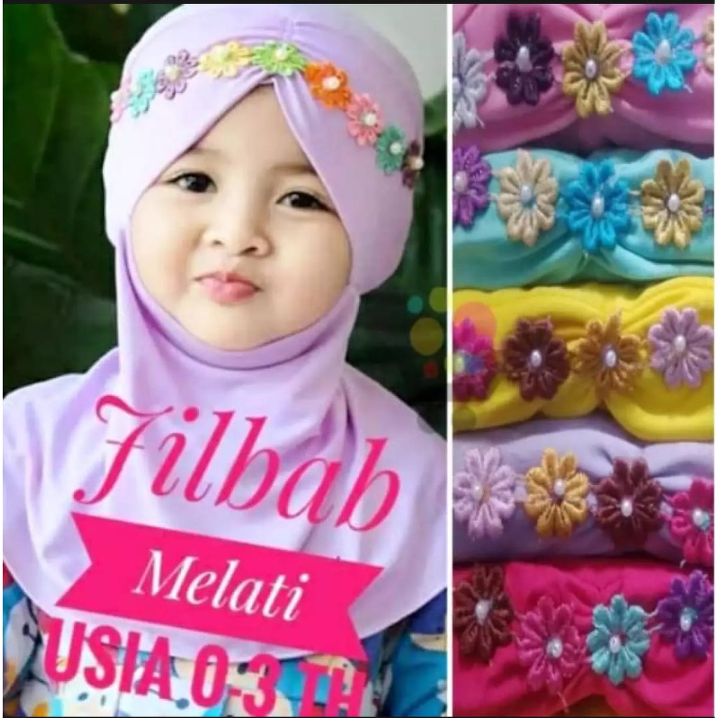 Jilbab Anak Bayi Balita Jasmin Kids Syria Melati Rainbow Usia 0-3 Tahun Bahan Jersey Terbaru