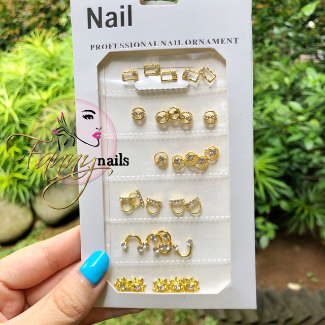 Nail charm charms swarovski gold metal hiasan nail art acc aksesoris hiasan ghw nailart