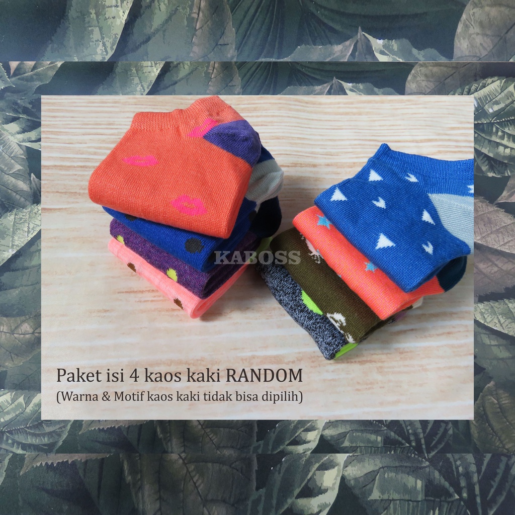 Kaboss Kaos Kaki Ankle Semata Kaki Motif Warna-Warni Paket 4pcs