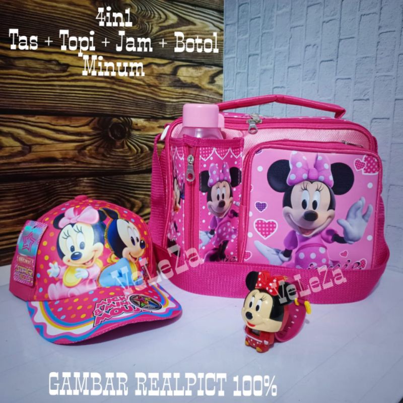 Tas selempang anak karakter 4in1 - tas + topi + jam + botol minum - tas selempang anak